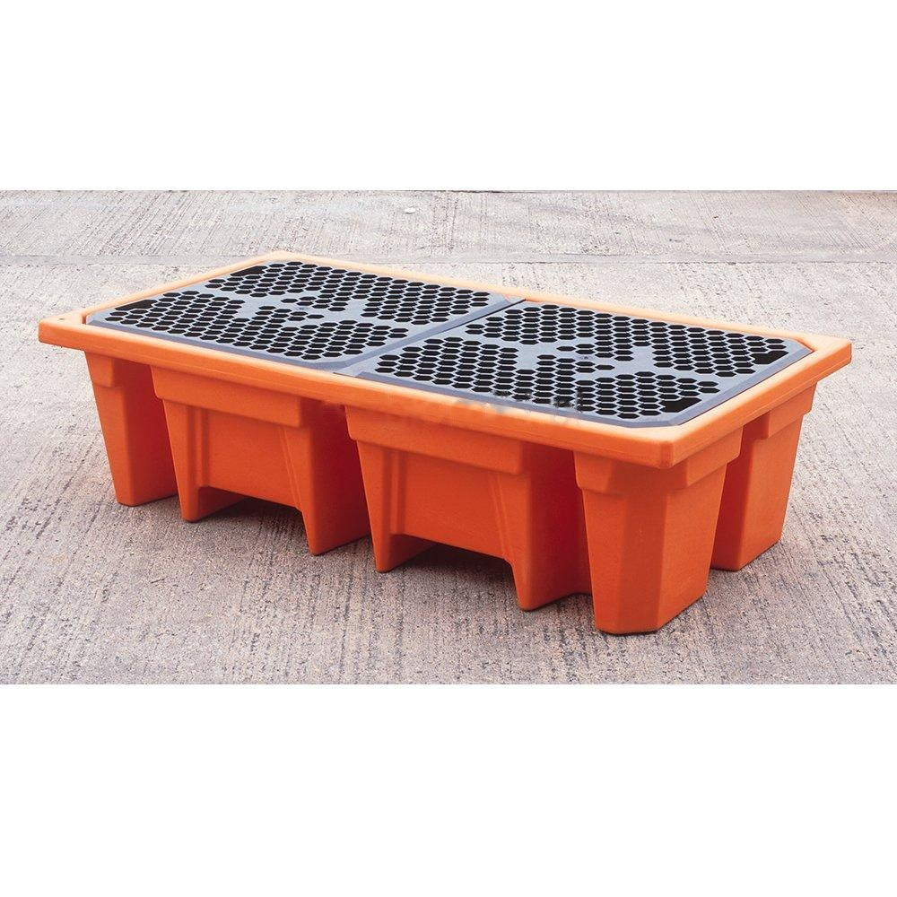 Paleta pod 2 beczki, pomarańczowa, pojemność 240 l.